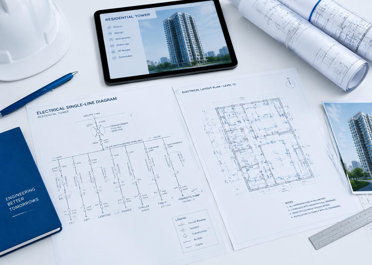 Diagrama unifilar y planos eléctricos de una torre residencial